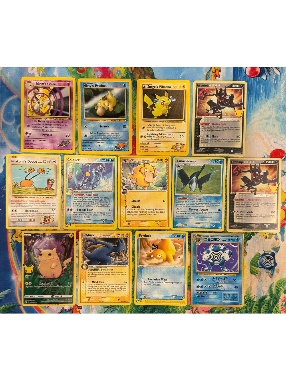 Pokémon Vintage & Modern 13 Card Lot Greninja Gold Star Pikachu Psyduck C16
